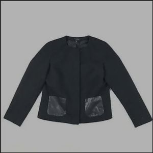 Talbots Black Tweed Boucle Zip Closure Lined Blazer w/ Faux Leather Pockets